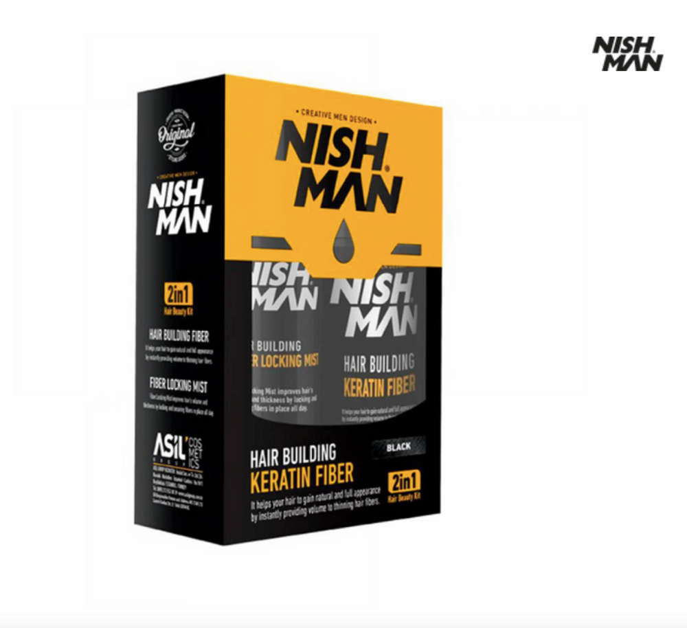 Камуфляж для залысин Nishman Hair Building (пудра 20г + фиксатор 100мл) черный
