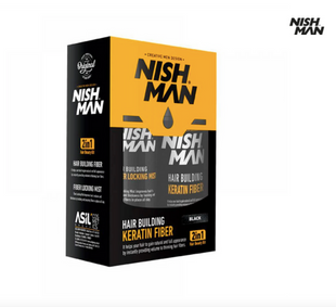 Камуфляж для залисин Nishman Hair Building (пудра 20г + фіксатор 100мл) чорний