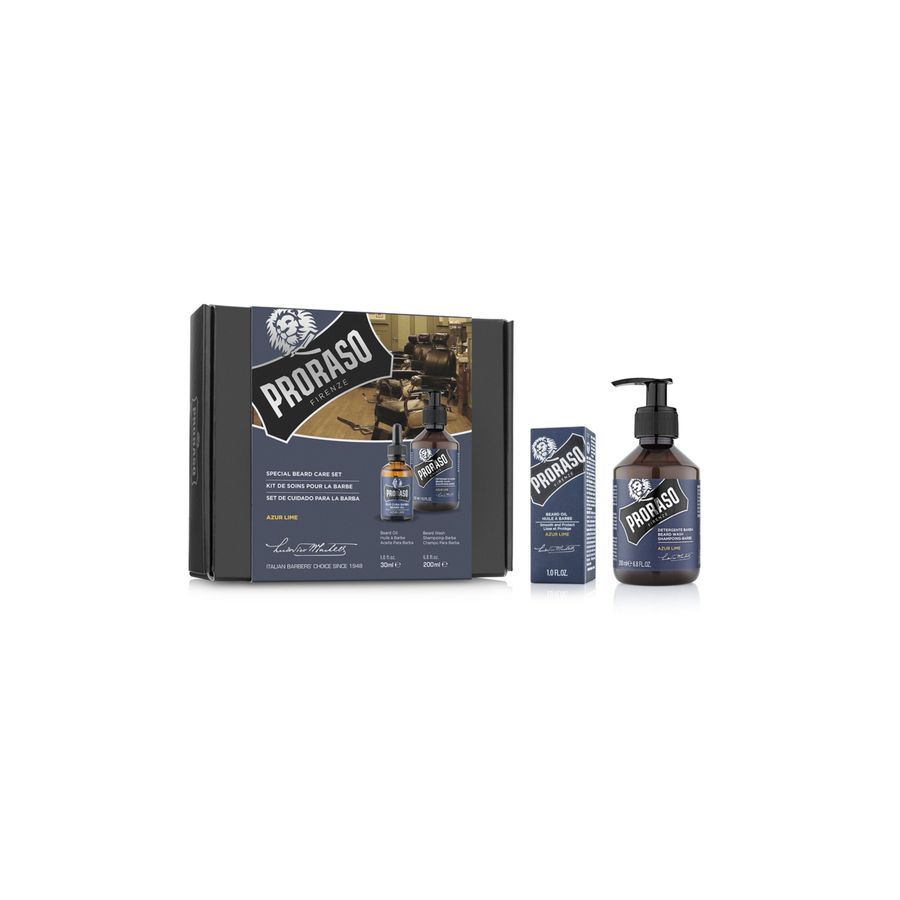 Набор для бороды Proraso Duo Pack Oil + Shampoo Azur Lime
