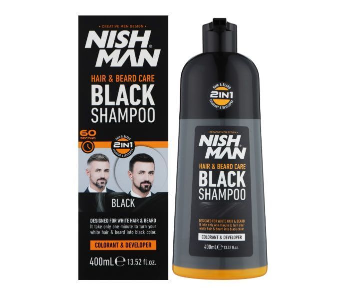 Шампунь для маскировки седины Nishman Hair&Beard Care Black Shampoo Bundle 400 мл